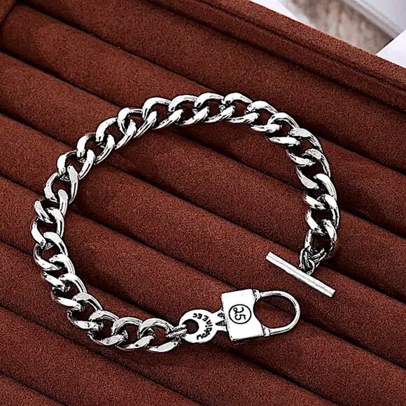 Stainless Steel Lock Bracelet Chain Link Statement Cuban - Picture 5 of 7